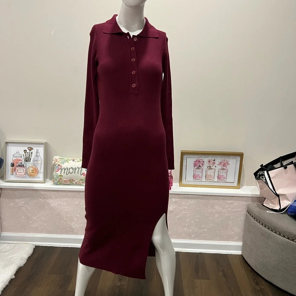 Women V Neck Long Sleeve Bodycon Sweater Dress